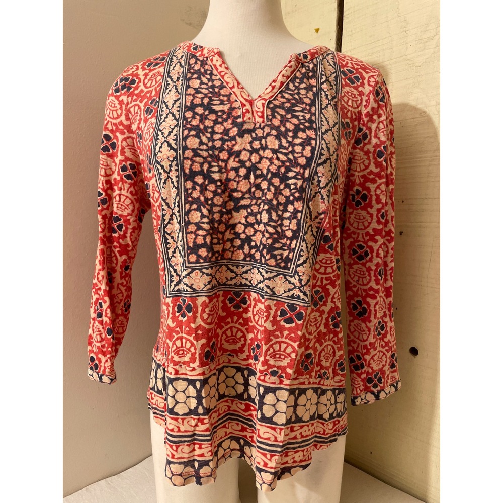 Lucky‎ Brand Womens Size Large Floral Print Long Sleeve Top Boho Tunic Blouse
